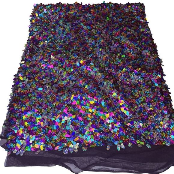 Holographic Teardrop Sequin Fabric Panel 54” x 40” Black Mesh Backdrop - Picture 1 of 7